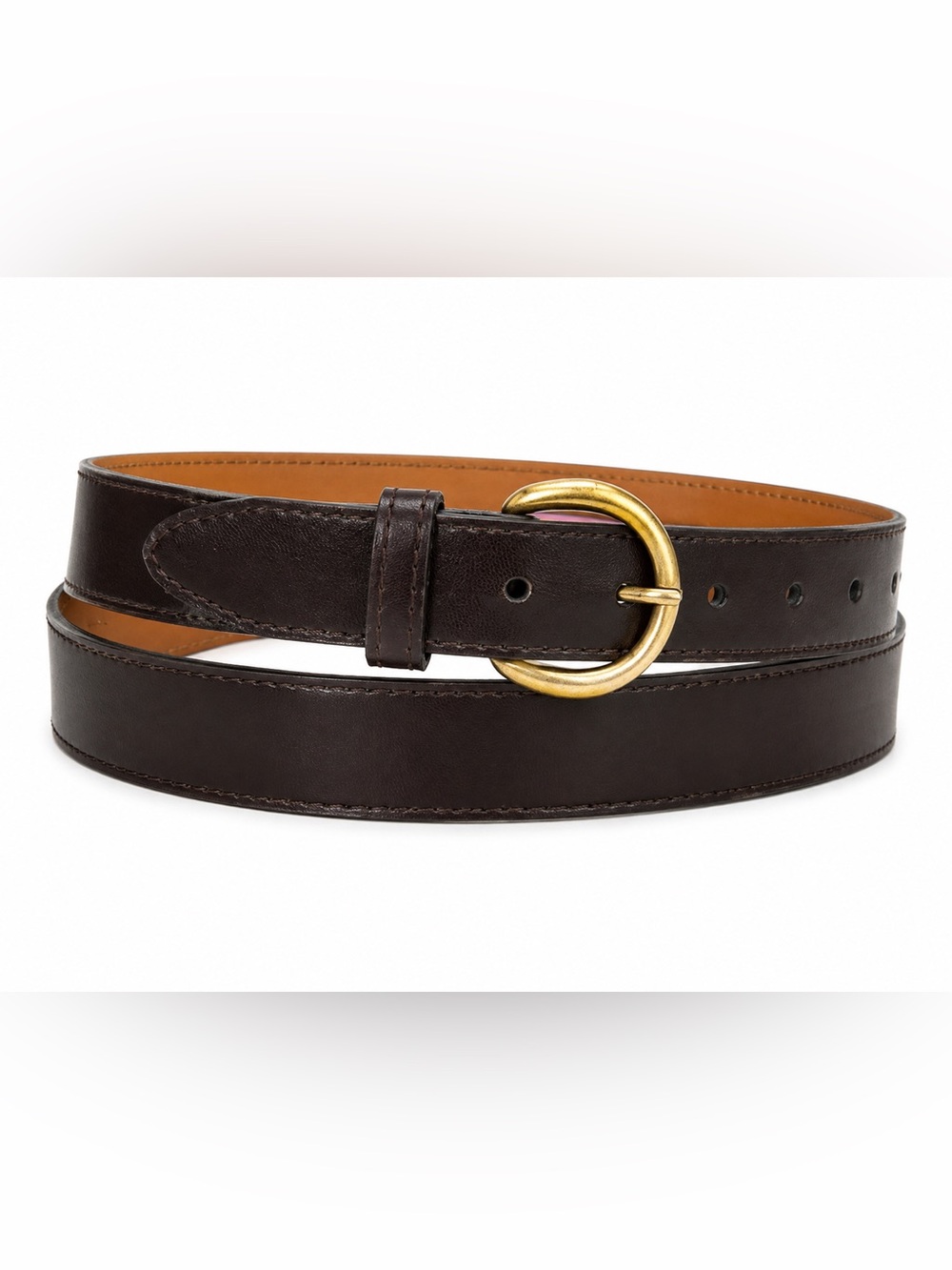 Haband Dark Brown Leather Belt Gold Horseshoe Buckle Size 44